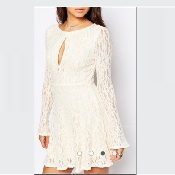 Free People Dresses & Skirts - Free People Lace Flare Sleeve Mini Dress Cream